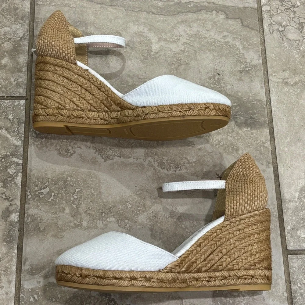 Viscata Barcelona White Canvas Espadrille Wedges Made in Spain Size 39